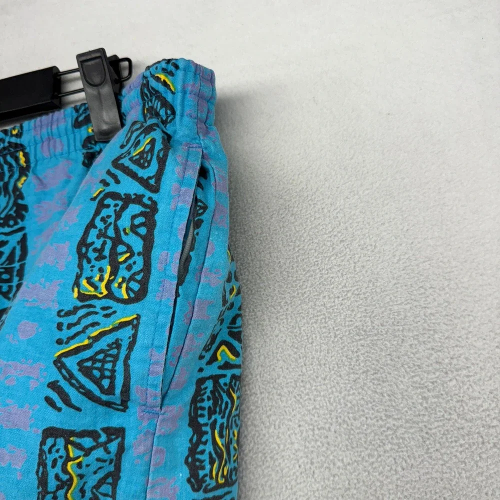 Vintage Abstract Swim Shorts Mens Medium Blue Tribal Geometric Surf Style 90s